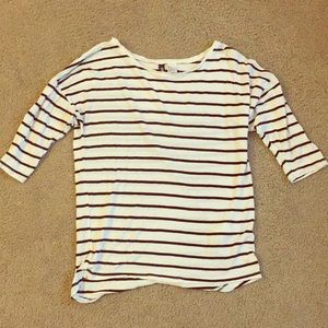H&M White 3/4 Tee with Black Stripes